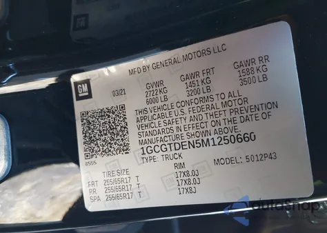 2021 Chevrolet Colorado 4Wd Short Box Z71 from USA, damaged, VIN 1GCGTDEN5M1250660